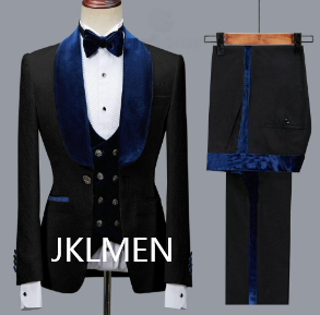 Floral Jacket Men Suit Slim Fit Wedding Tuxedo Navy Blue Velvet Lapel Groom Party Suits Costume Homme Best Man Blazer - as picture 10, 5XL