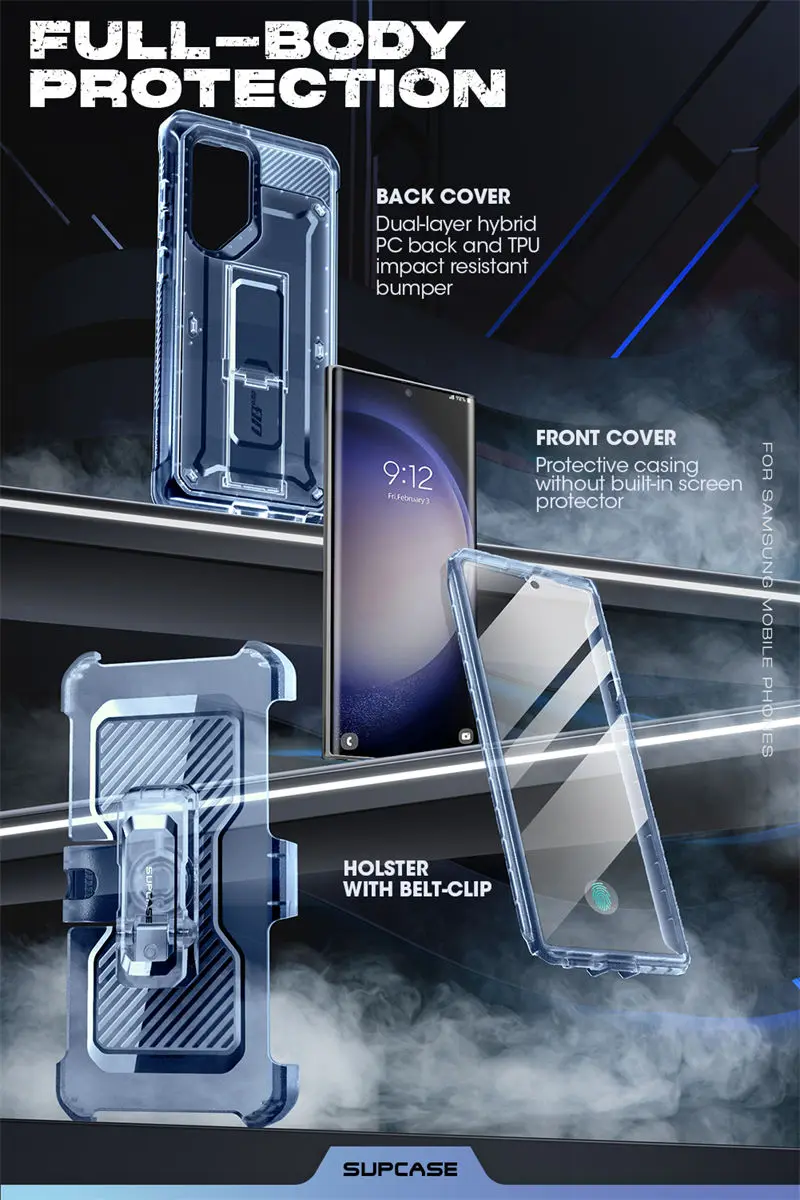 For Samsung Galaxy S23 Ultra Case 2023 SUPCASE UB Pro Full-Body Dual Layer Rugged Belt-Clip Case with Built-in Screen Protector
