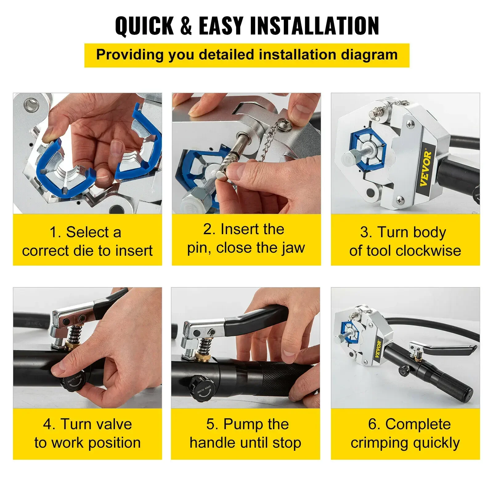 VEVOR Manual AC Hose Crimper Kit 71500 with 7Dies Hydraulic Hose Crimping Tool Hydraulic Press Auto Air Conditioning Repair Set 4