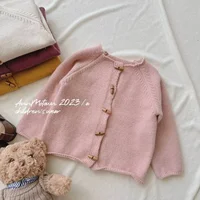 Girls' sweaters Bull horn button new styles of children's spring and autumn trendy winter baby girl clothes cardigan，W104 2