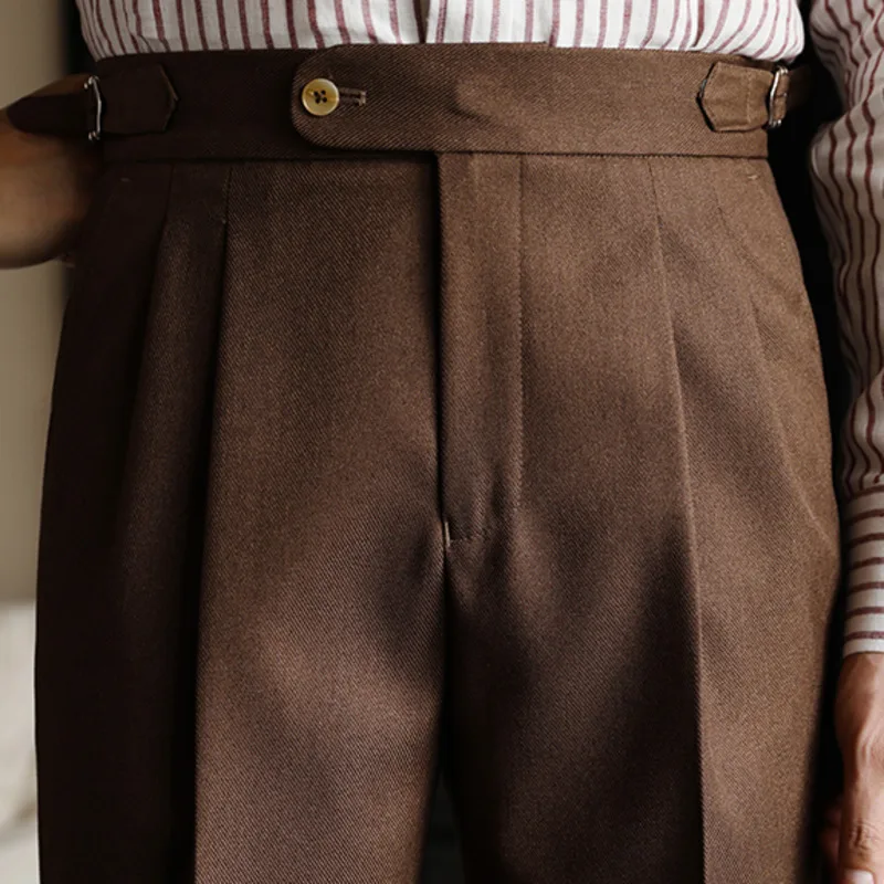 Fall Men's Solid Color Suit Pant Slim Fit Feet Casual British High Waist Pants Office-trousers 2023 Men Dress Pant Trousers 2