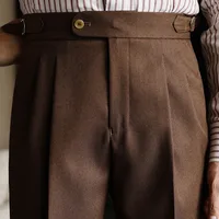 Fall Men's Solid Color Suit Pant Slim Fit Feet Casual British High Waist Pants Office-trousers 2023 Men Dress Pant Trousers 2