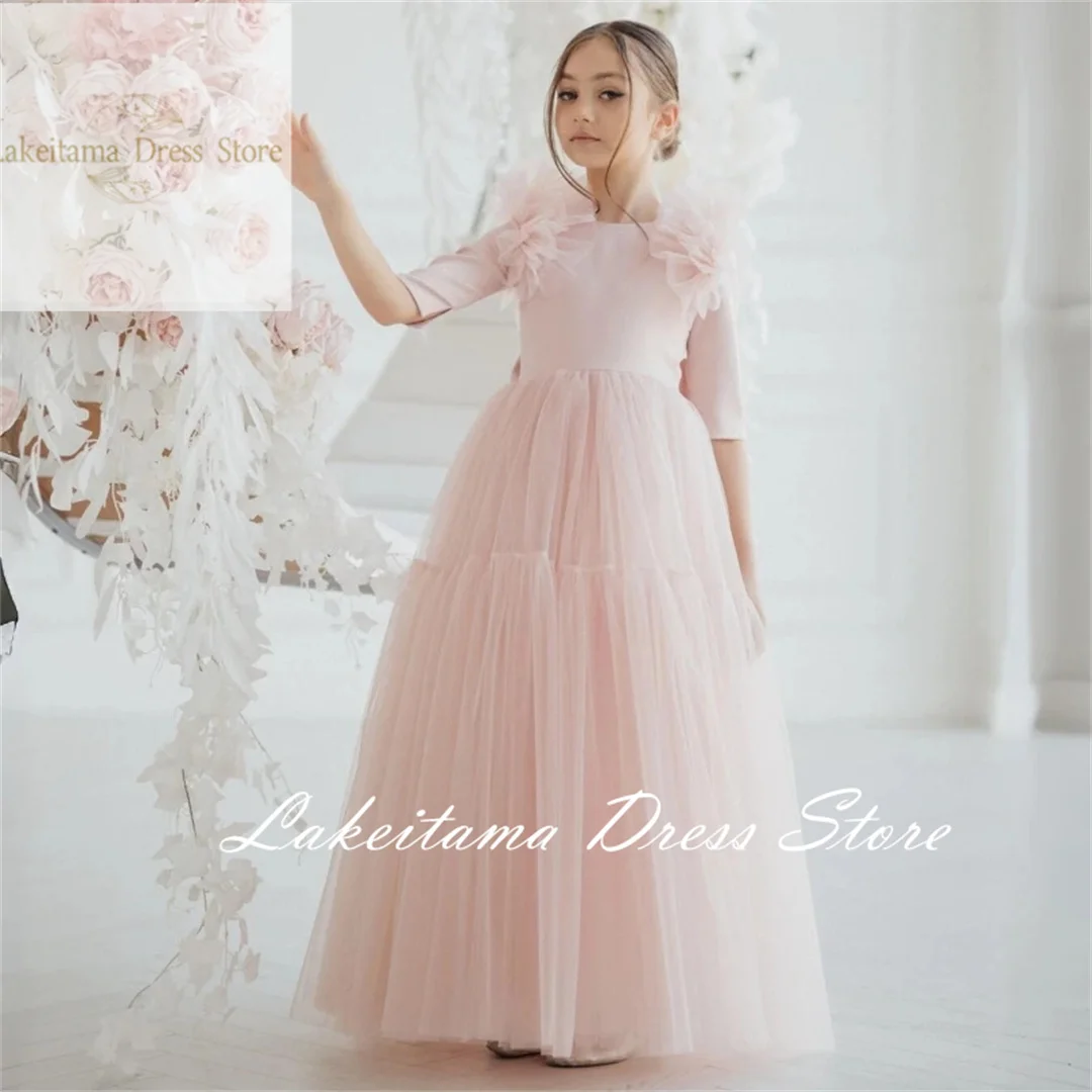 Flower Girl Dresses Tulle With Bow Half Sleeve For Wedding Birthday Party Banquet