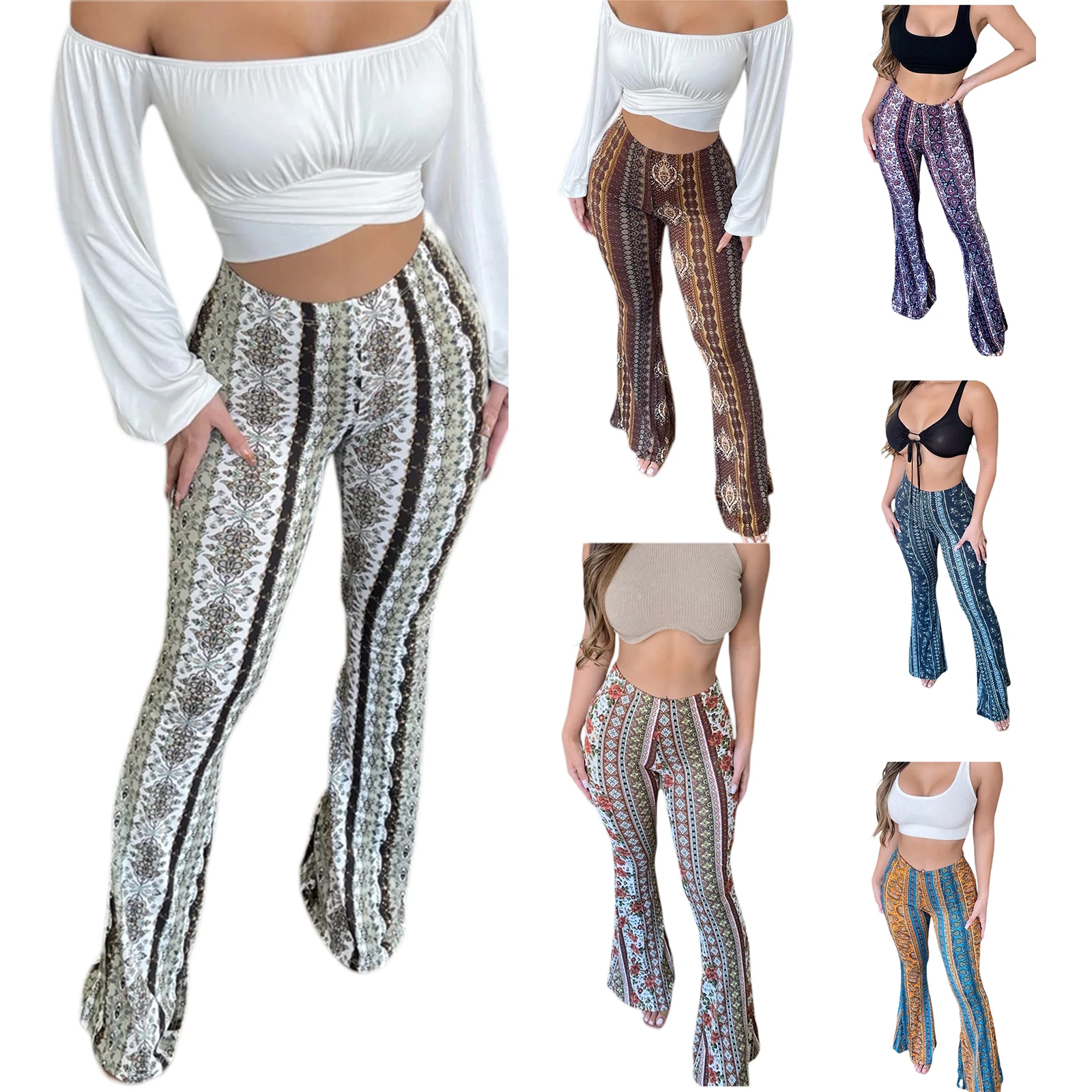 

Women High Waist Pants Slimming Casual Party Street Spring Straight Retro Floral Print Trousers
