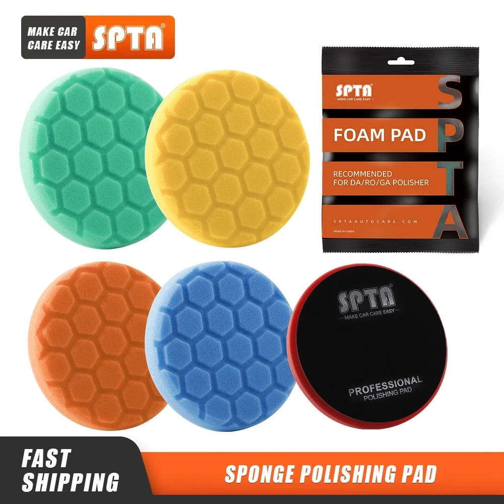 SPTA 1PC 3"(80mm)/5"(125mm)/6"(150mm) Hex-Logic Sponge Polishing Pads For DA/RO/GA Car Polisher car polishing pad car polish pad car polishing sponge polishing sponge set