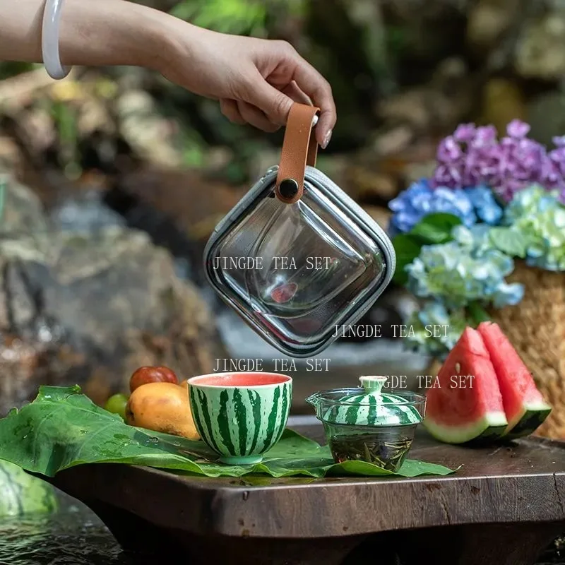 Watermelon Covered Bowl Creative Ceramic Teapot Portable Travel Kit Kung Fu Bowl Cover Teacup Drinking Utensils Accessories