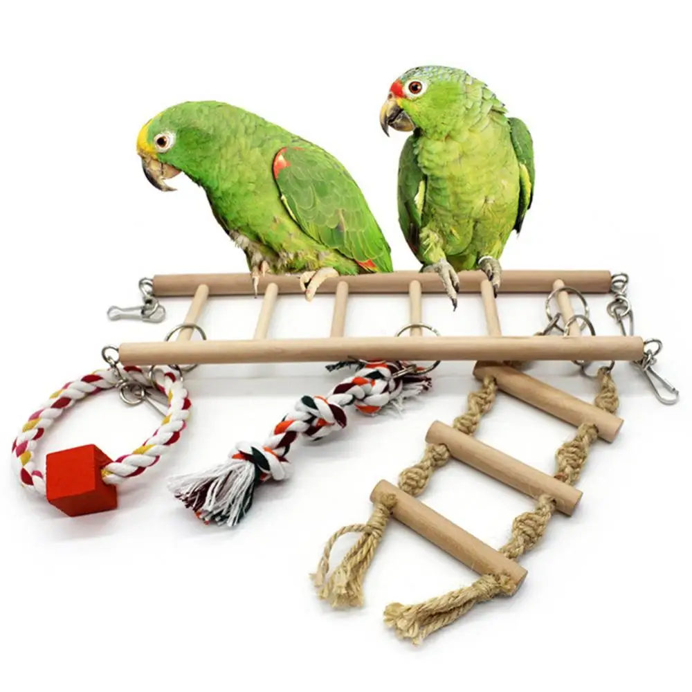 Hanging Pet Cage Wood Parrot Climbing Ladder Bridge Swing Ring Rope Knot Bird Decor Suspension Bridge Suspended Aerial Ladder