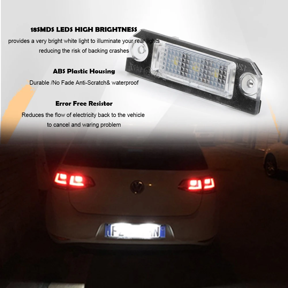 LED License Plate Light for VW Golf 4 5 6 7 Passat B6 B7 Lupo Polo 6R  Arteon