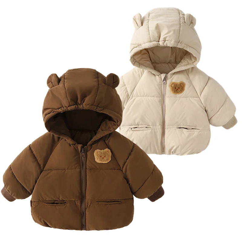 Jaqueta de urso com capuz para crianças, casaco de inverno, jaqueta de algodão grosso para meninos e meninas, roupas infantis, roupas de neve, traje coreano 1-6t