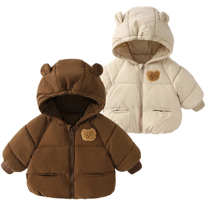 Boys Girls Cartoon Bear Baby Winter Coat Thicken Cotton Jacket Hooded Top Snow Outerwear Korean Costume 1-6T