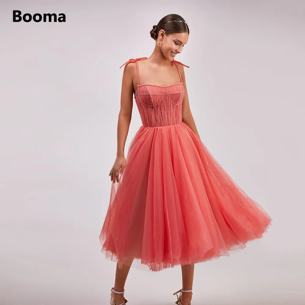 Booma Coral Tulle Midi Prom Dresses ...