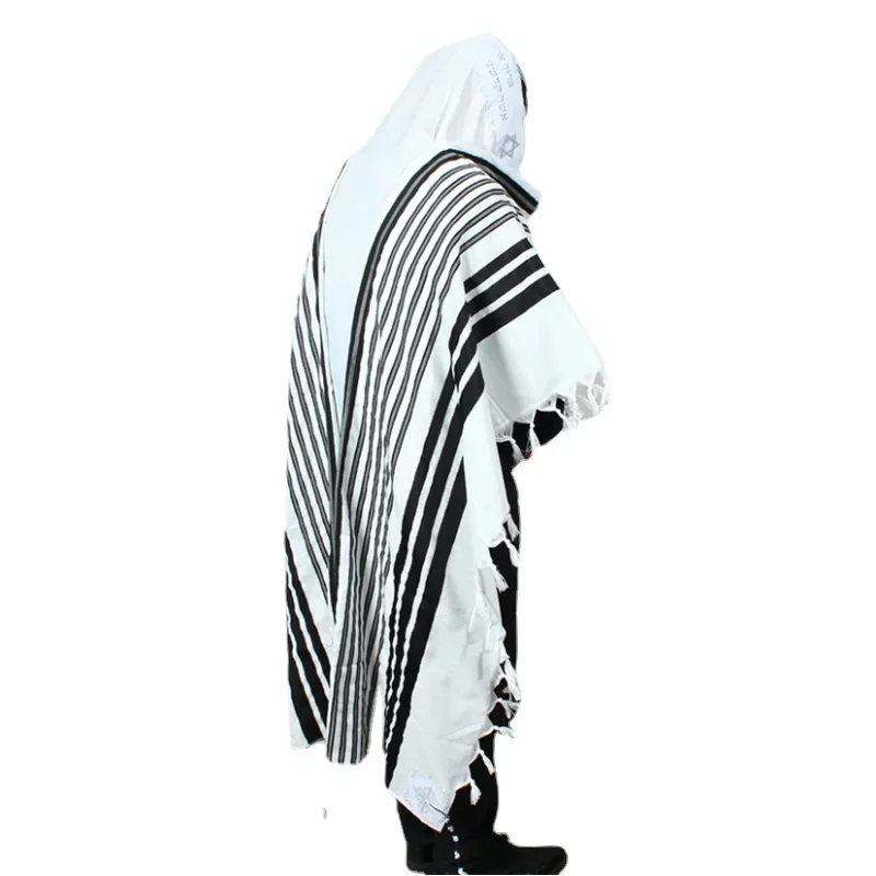 

140x190cm Jewish Tallit Prayer Shawl for Men Women with Black Silver Stripes Talit Blessing on Neckband Israeli Scarf Tallis