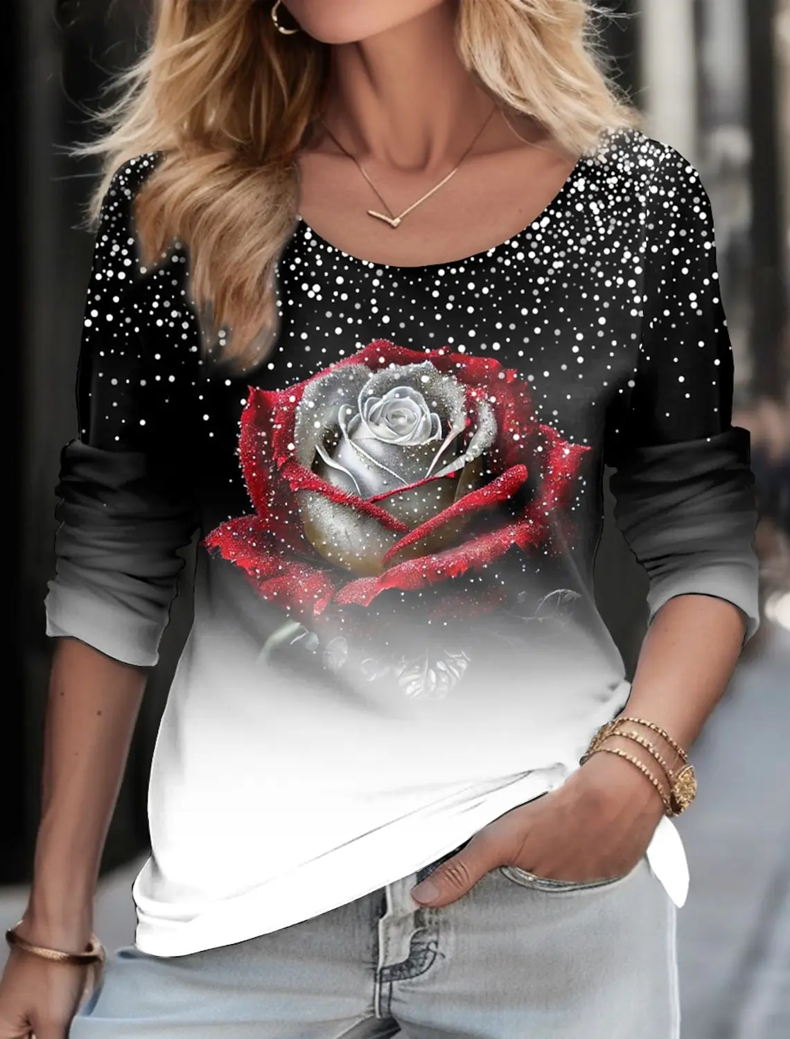 

Women's T shirt Tee Floral Print Tops Long Sleeve Daily Weekend Fashion Round Neck Regular Fit Painting Y2K Clothing For Girls