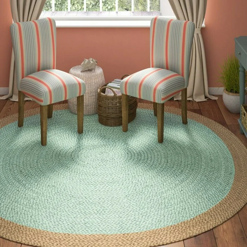 

Rug Round Turquoise Design 100% Natural Jute Hand Braided Farmhouse Jute Area Rug Area Rug