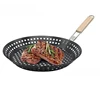 Round Hollowed-out Wooden Handle Barbecue Plate Outdoor Vegetable Barbecue Plate Outdoor Portable BBQ Grill Pan 4