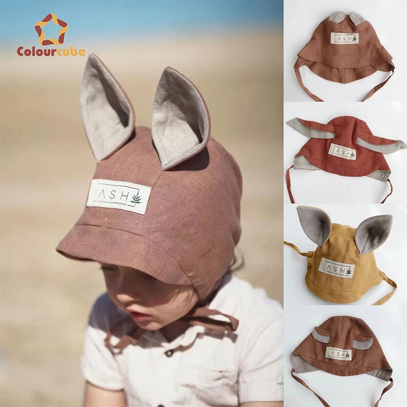 Ins Baby Fisherman Hat Cotton Linen Children Cute Animal Ear Hats For
