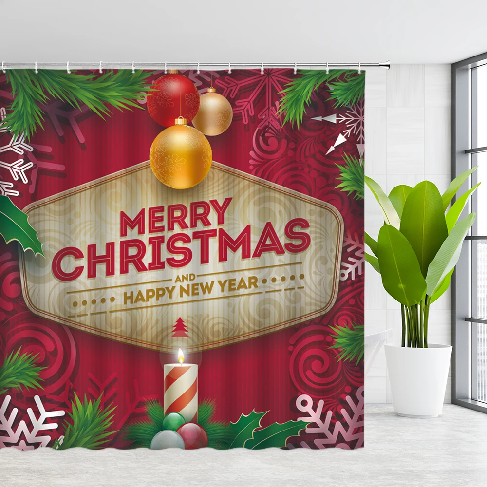 

Рождественская занавеска для душа, набор, рождественская елка, полиэфирная ткань, защита от плесени, водонепроницаемая ткань для ванной ком...