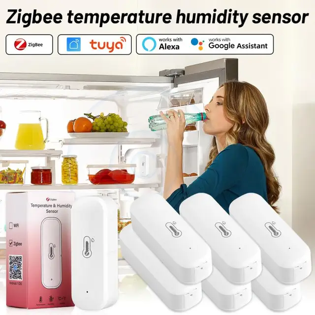 Aubess ZigBee/WiFi Tuya Smart Temperature And Humidity Sensor Smart Life APP Wireless Remote Control Work With Alexa Google Home 1