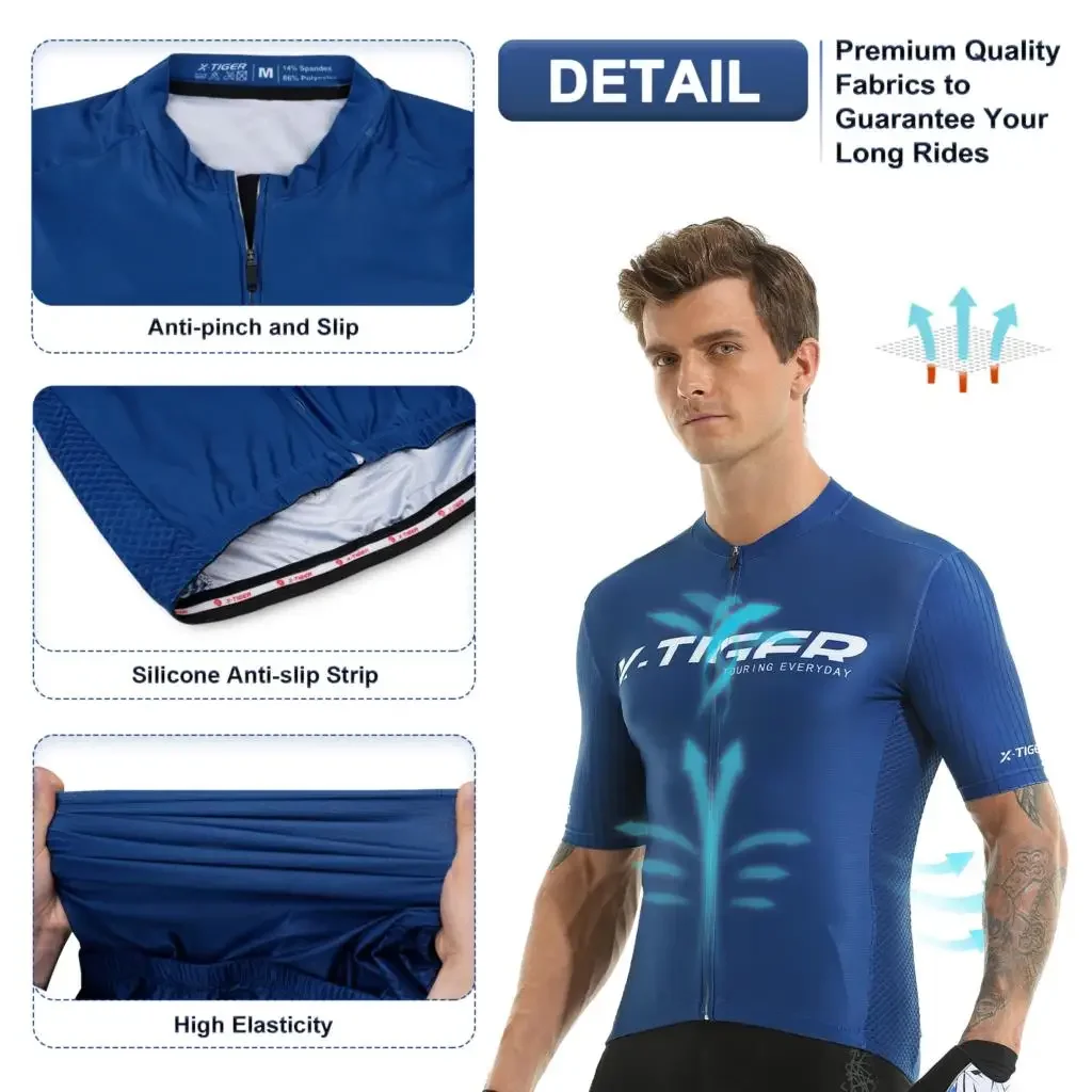 X-TIGER Men's Cycling Jerseys SPF 50+ Slim Fit Short Sleeve