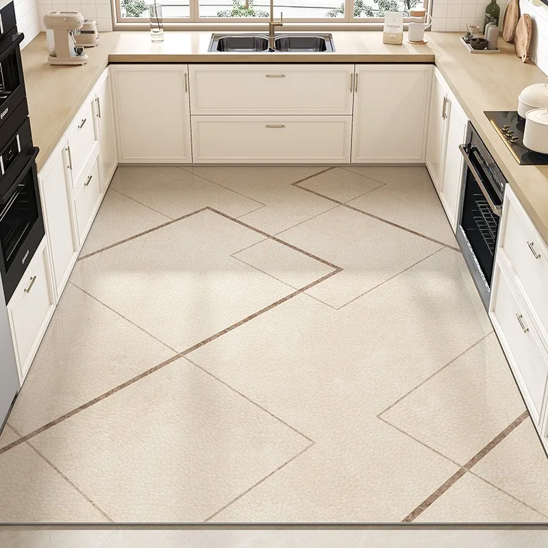 Kitchen Mat Floor Mat Large Area Waterproof Pvc Leather Oil-proof Non-slip Foot Mats Line Minimalist Home Decoration Rug