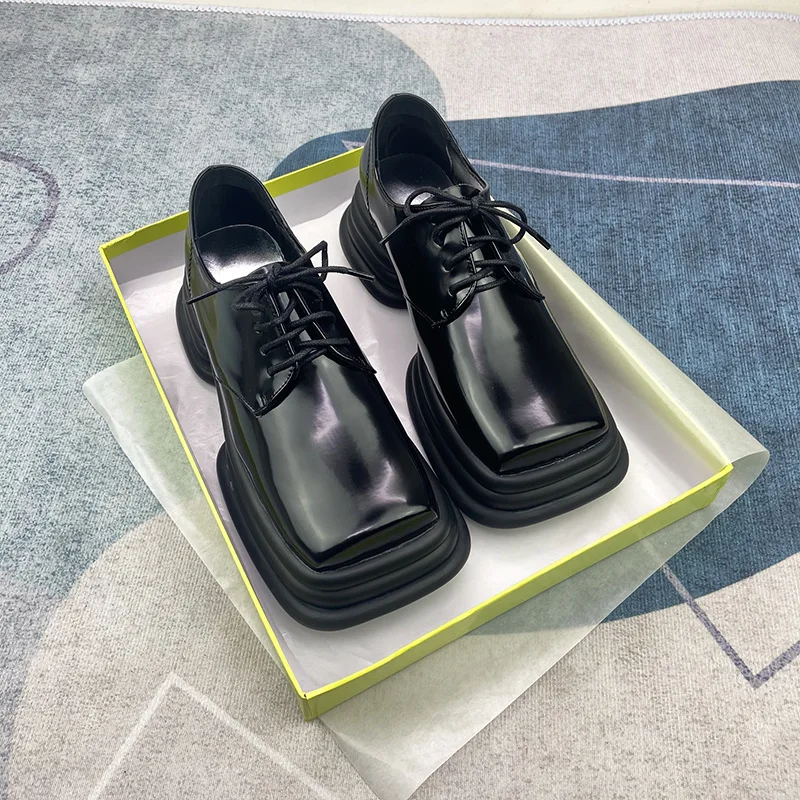 

Туфли дерби женские в британском стиле, кожаные туфли на шнуровке, квадратный носок, оксфорды, каблук Chunk, мокасины