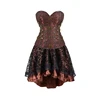 Brown Corset Dress Set Women's Steampunk Gothic Bustier Corset with High Low Skirt 4