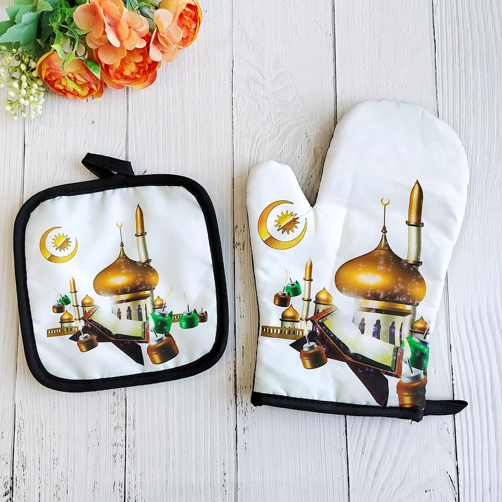 Eid 무바라크 오븐 장갑 패드 베이킹 화상 방지 장갑, 주방 앞치마, 라마단 카림, 파티 장식, 알 아다 무슬림 이슬람