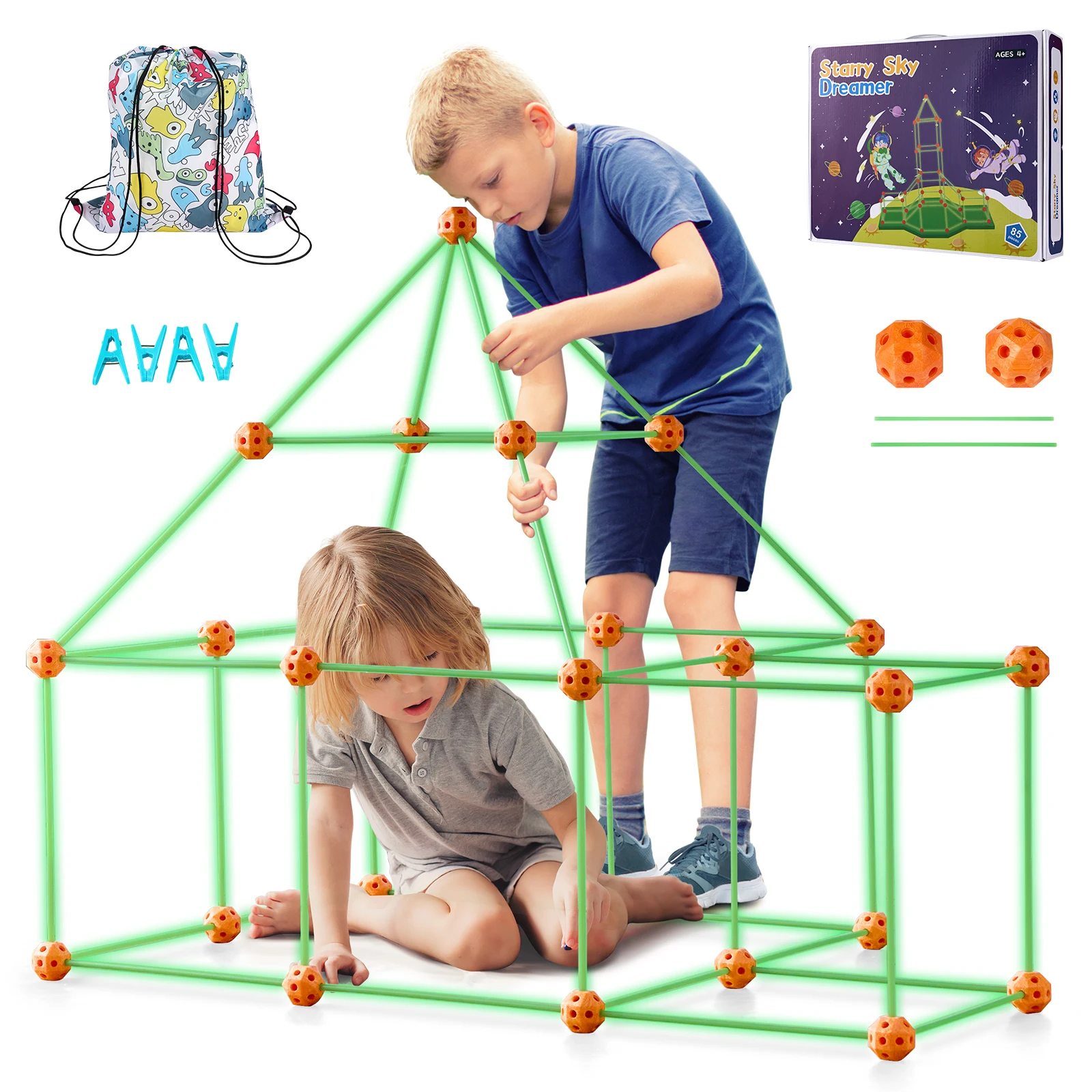 Kids Fort Building Kit with Glow Rods and Balls