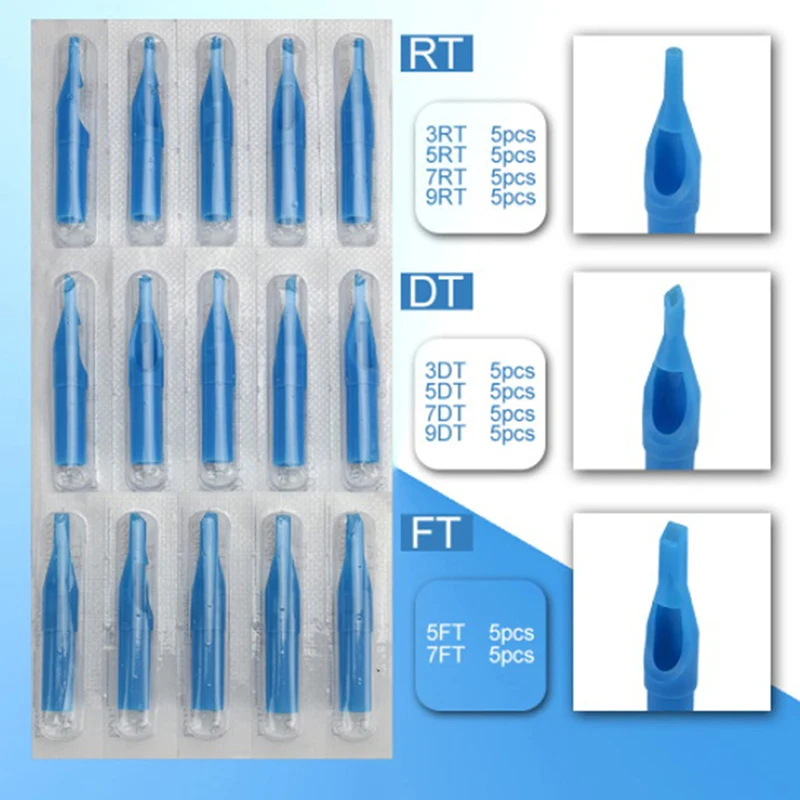 Sterile Disposable Tattoo Nozzle Tips Needle Tube Mixed Sizes RT+DT+FT 50Pcs