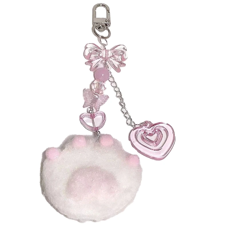 

Y2K Cute Pink Plush Cat Claws Keychain Love Heart Keyring Sweet Girly Key Holder For Girls Bag Pendant Earphone Case Charm