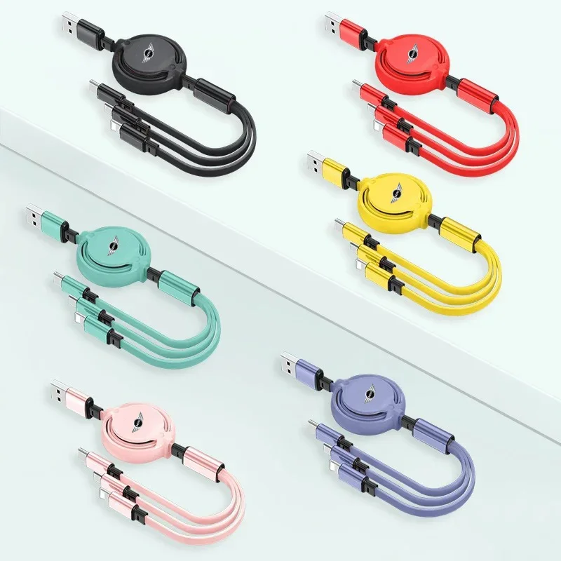 Car 3 In 1 Retractable Micro Data Wire USB Type C 100w Fast Charging for Mini Cooper S 2011 2 3 R56 R50 R53 R60 car accessories