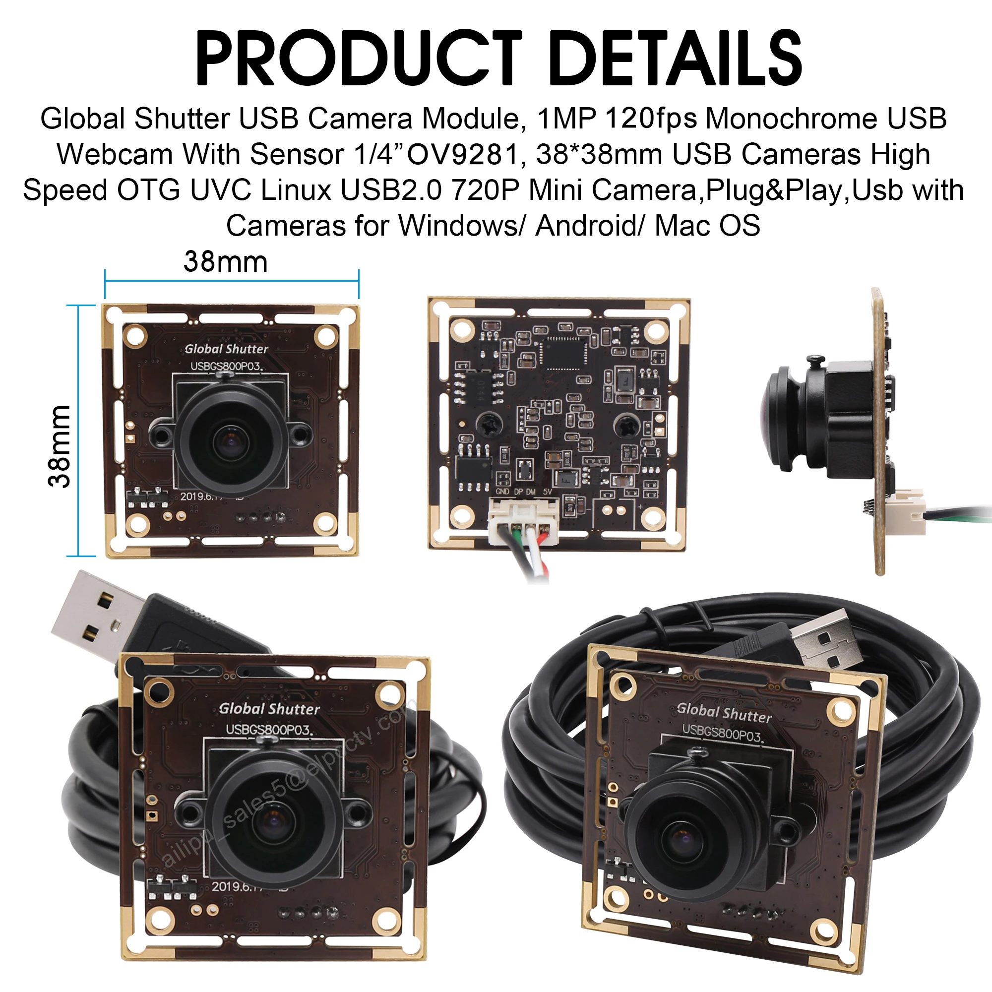 120FPS Global Shutter USB Camera 800P OV9281 Monochrome 1MP 1280