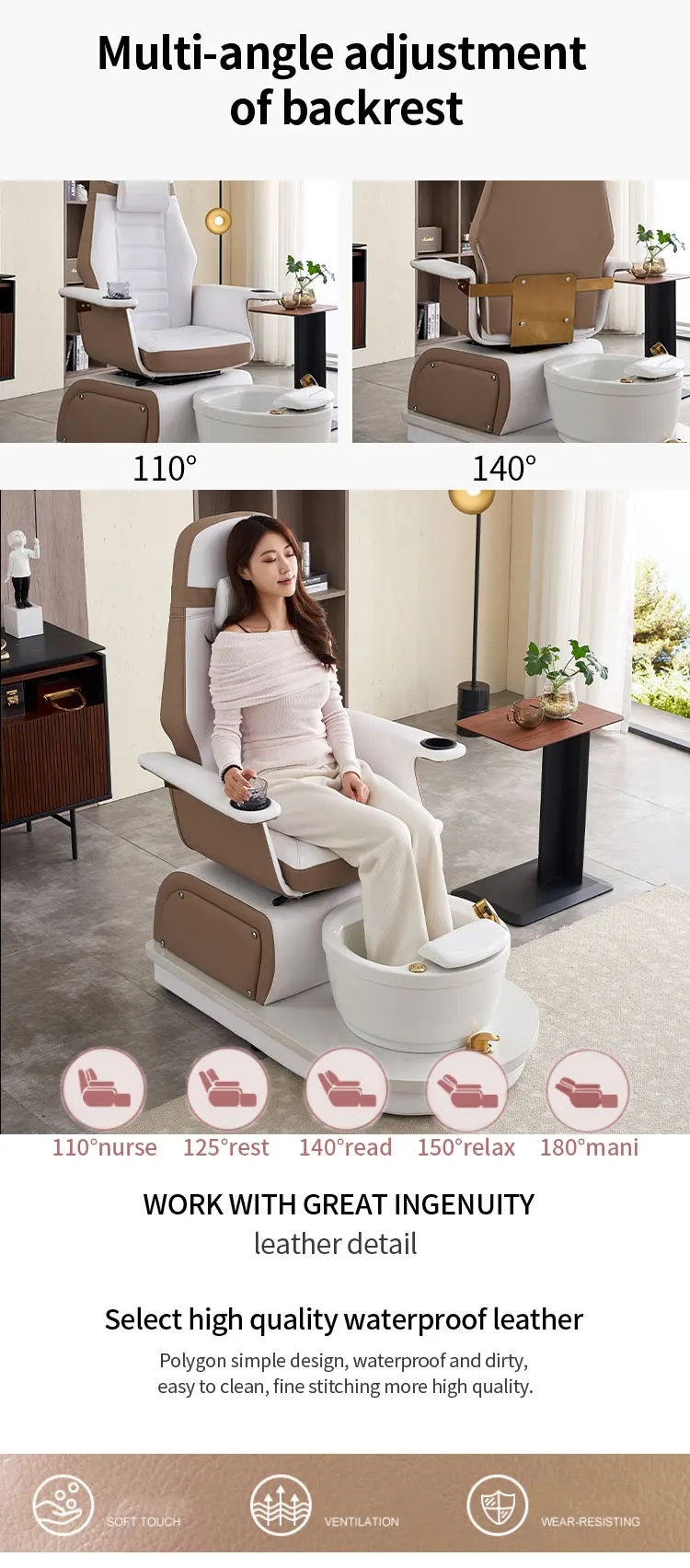 Description Picture 4 of itemElectric pedicure massage sofa Pedicure Foot wash Foot bath sofa stool Beauty shop Manicure Manicure chair can be rotated
