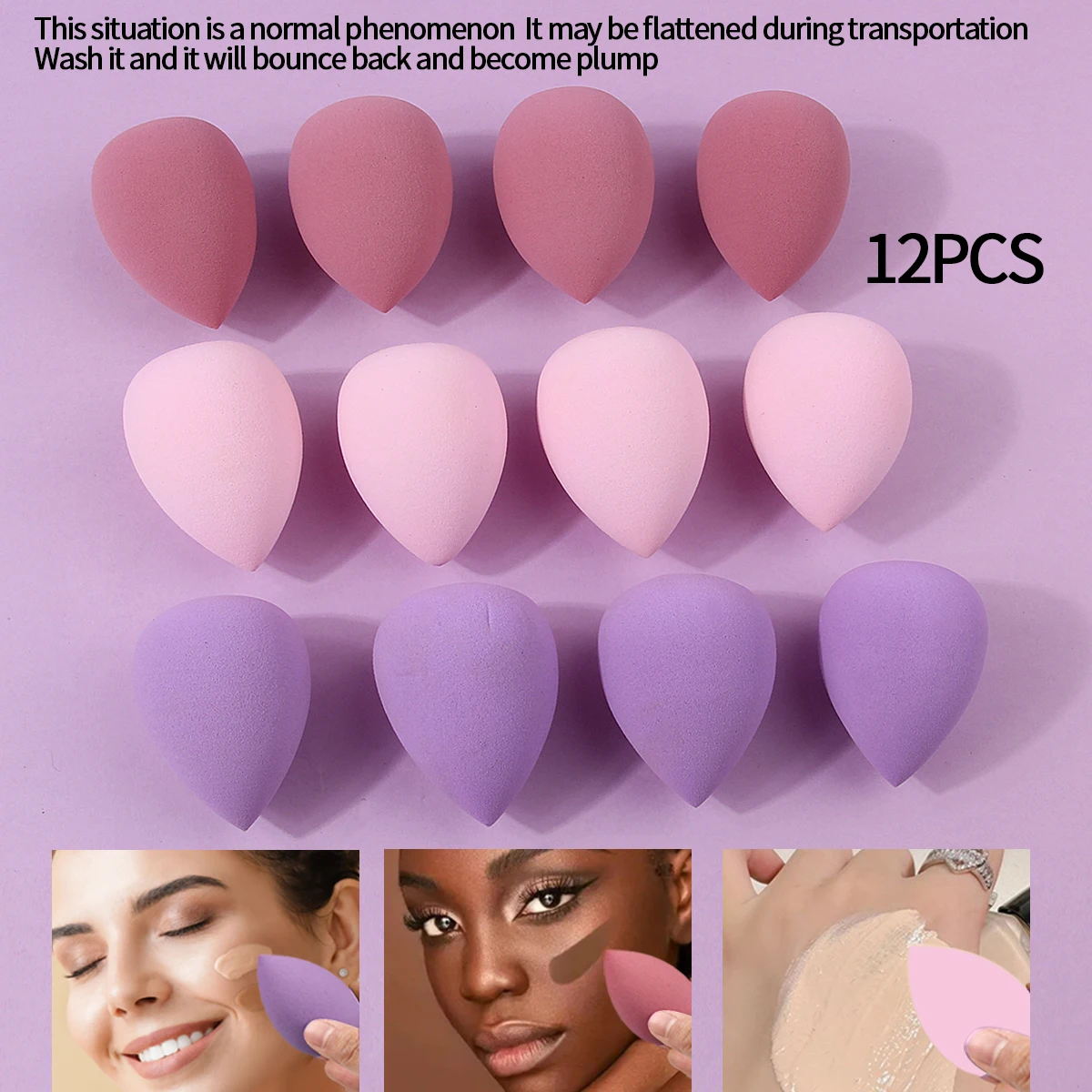 12-Pack Multicolor Medium Beauty Sponges for Flawless Makeup Application, Non-Latex