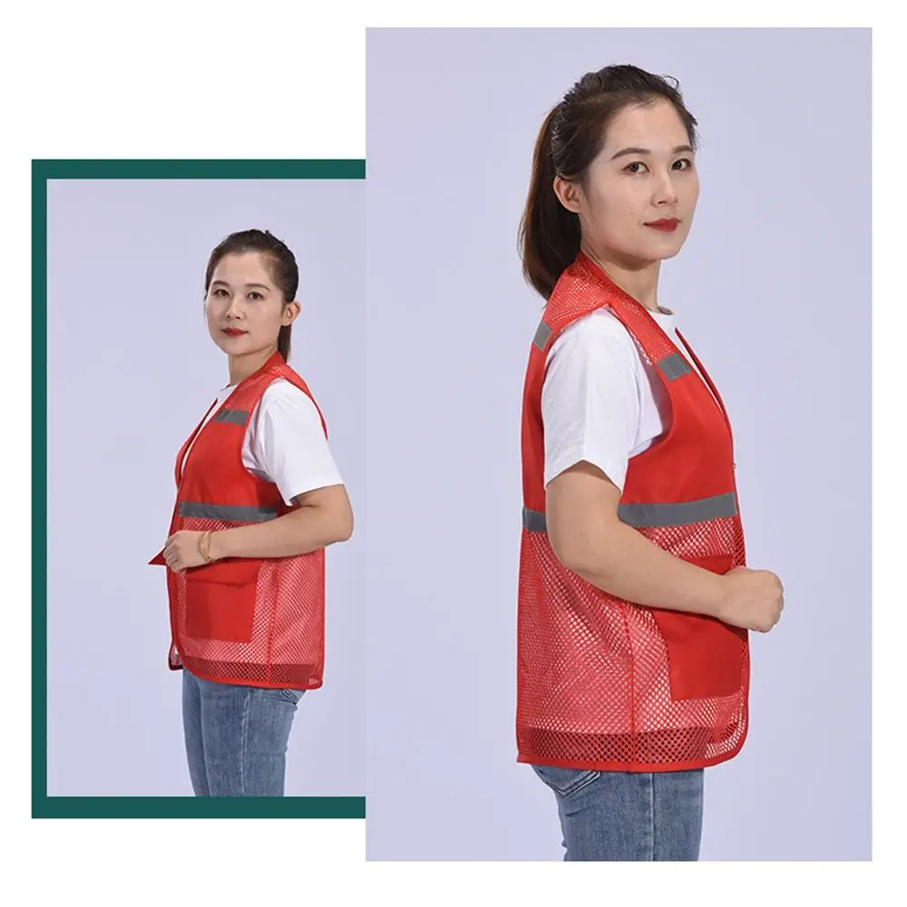 남성 여성 메쉬 안전 조끼 일반/반사 스트립 포함 지퍼 V 넥 조끼 민소매 스타일 시스루 조끼 여름 시즌