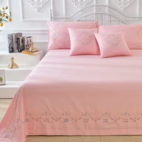 100% Cotton Greek Key Embroidery, 3-Piece Twin XL Kendell Bed Sheet Set, White/ Light Green/Pink 1
