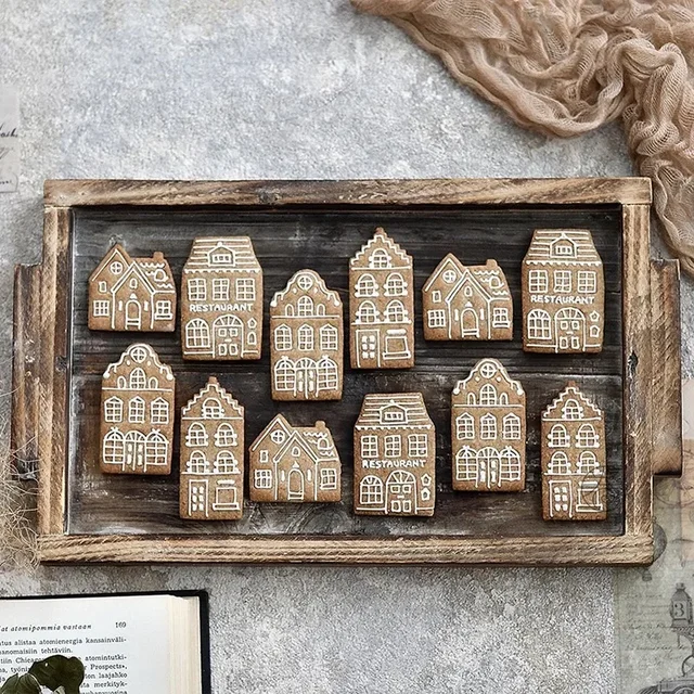 3D Christmas Gingerbread House Cookie Cutters Set Handmade Nordic Cottage Biscuit Stamp Fondant Embosser Cake Decorating Tools 3