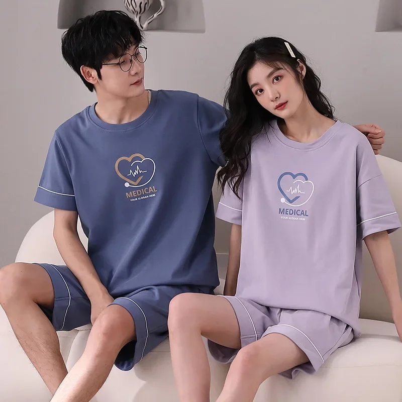 Couples Pajamas Women‘s Summer Short-sleeved Shorts Sleepwear Simple & Loose Men‘s Home Clothes Can Be Worn Externally in Summer