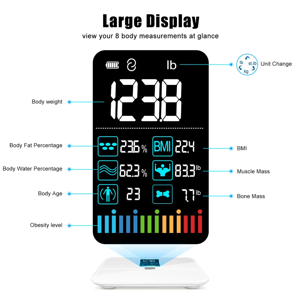 INSMART 8 Electrode Body Weight Scale Balance Smart Scales with Screen Digital Scale BMI Bluetooth Body Fat Bathroom Scales