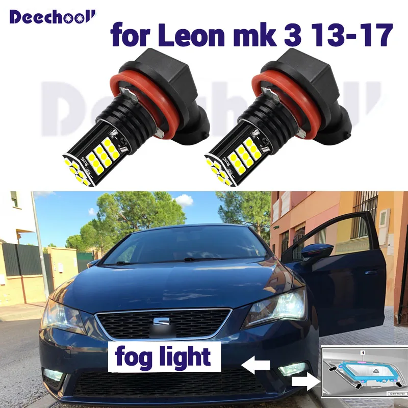 

Pure White 2Pcs Canbus for Seat Leon 3 MK3 5F (2013-2017) Car LED Fog Lamp Bulbs Front Fog Light White Super Bright