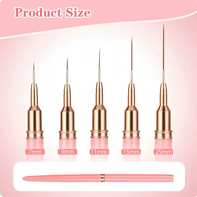 5 In 1 Nail Art Pen Set Brushes Elongated Lines Striping Drawing UV Gel Painting Professional Manicure Tool