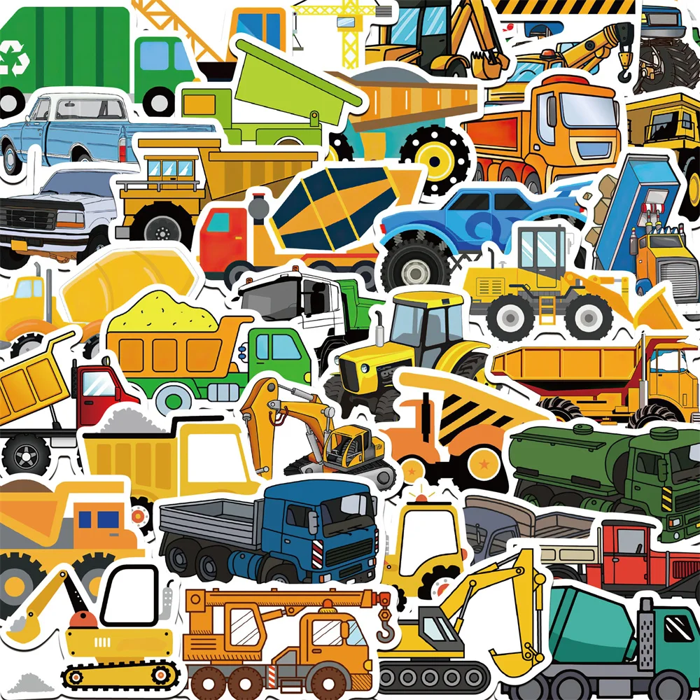 

10/30/50PCS New Engineering Vehicle Sticker Pack Cartoon Creative Animation iPad Table Car Chair Decoration Waterproof Wholesale