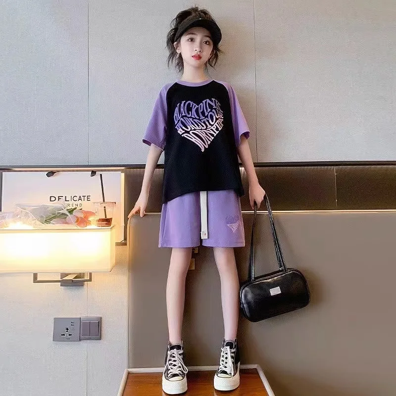 Tracksuit For Girls Boy Children Girl T-shirt Top +Shorts 2PCS Summer Children Clothing Set Kids Suits Kids Clothes New
