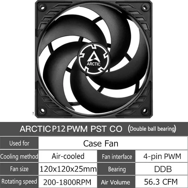 ARCTIC P12-120 mm Case Fan, Pressure-optimised, Quiet Motor, Computer, Fan  Speed: 1800 RPM - Black