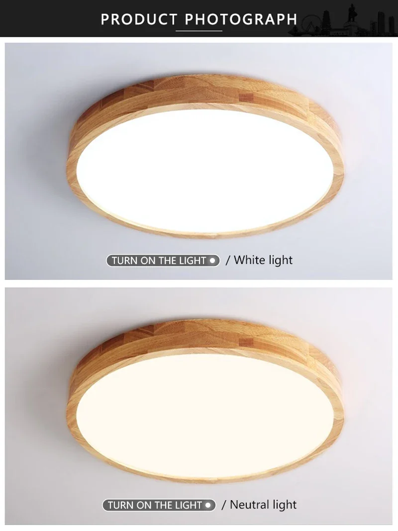 Nordic Solid Wood LED Round Ultra-thin Ceiling Lamp Ideal for Indoor Decoration in Kitchen Living Room Bedroom Home Lighting