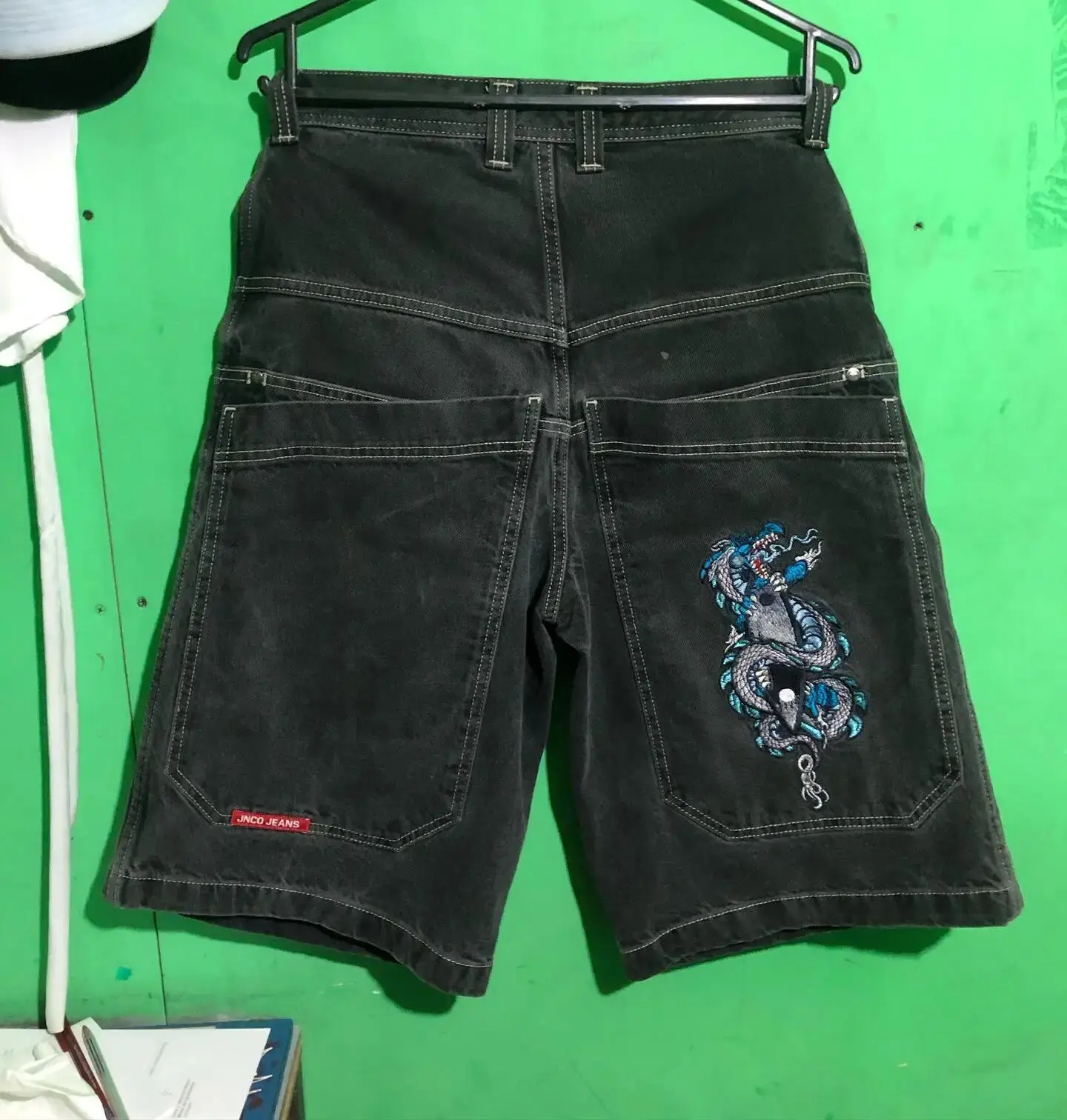 パンツ 00s Designed Baggy Shorts Y2K HIPHOP Y2K Baggy Shorts Gothic American Pocket Printing Denim Gym