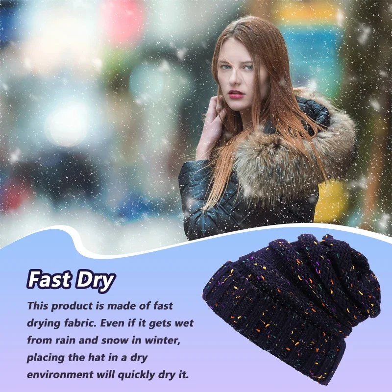 Thickened Knitted Hat Winter Outdoor Women Skiing Warmer Cap Colorful Knitting Wool Warm Hats for Cycling Hiking Warmer