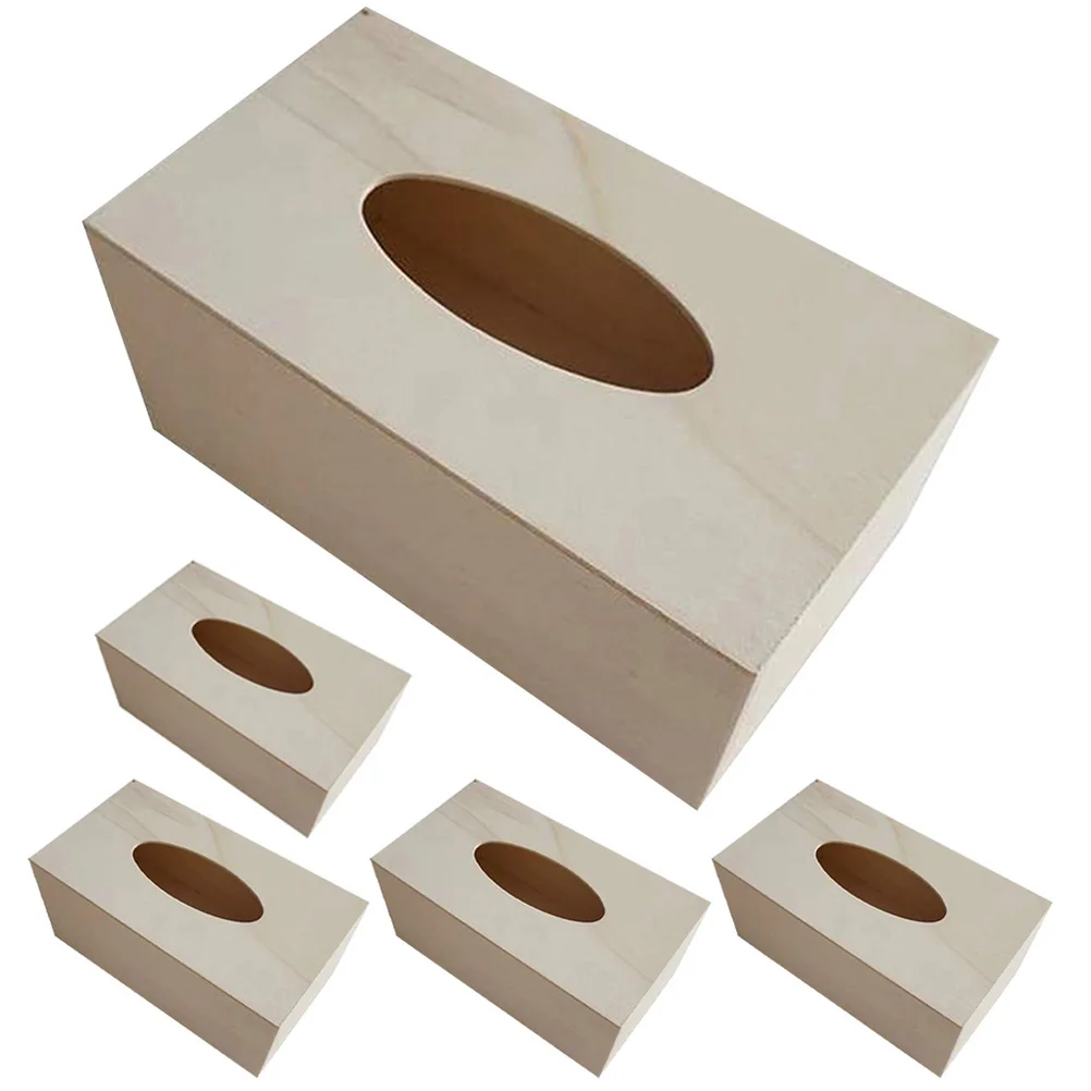 

5 Pcs DIY Tissue Box Blank Wood Holder Paper Towel Dispenser Toy Storage Boxes Crafting Case Bamboo Child Wooden Playset