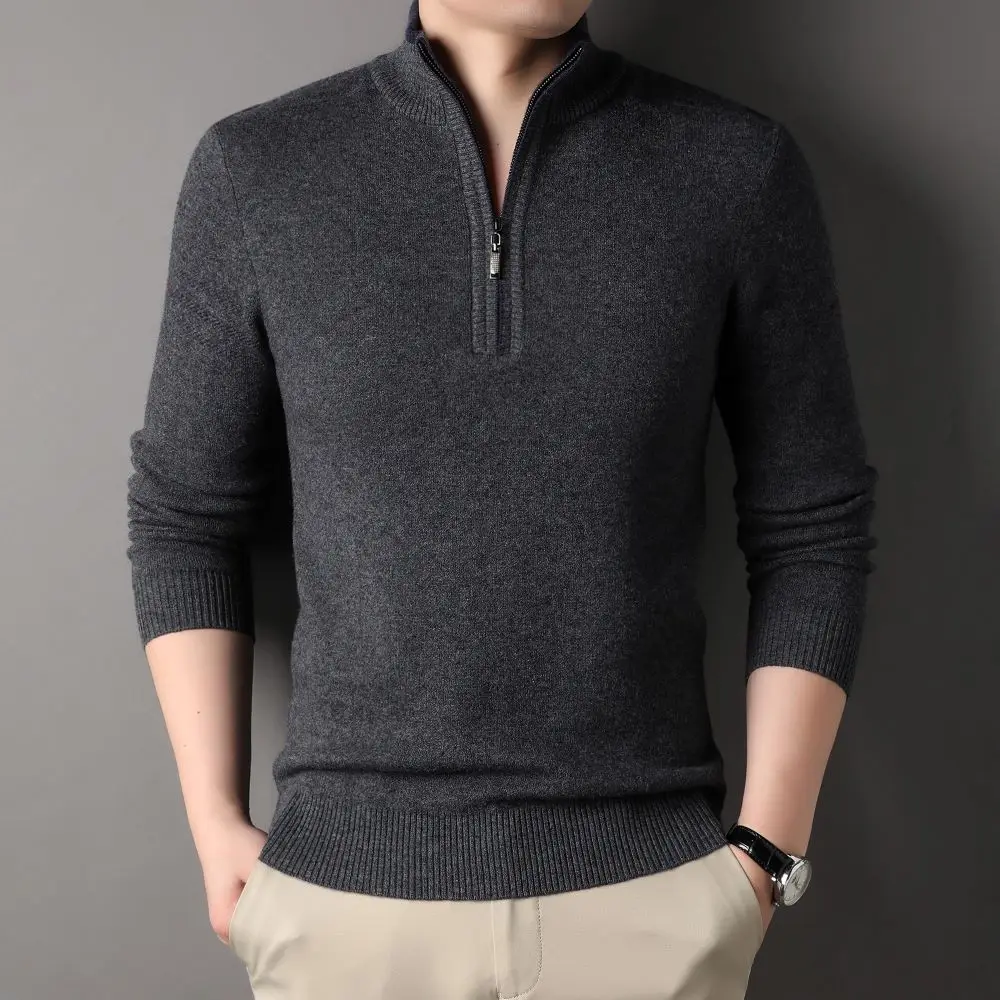 COODRONY 남성용 퓨어 울 부드럽고 편안한 탑, 다용도 유행 지퍼 디자인 풀오버, 가을 겨울 따뜻한 스웨터, W5877