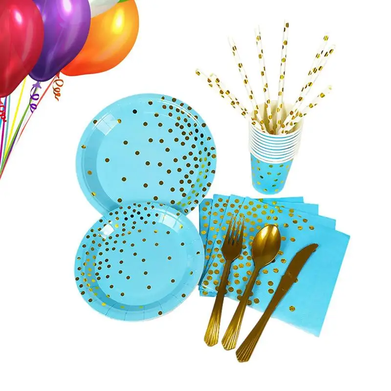 

Party Dinnerware Set Party Reception Tableware Paper Dinnerware Plate Set Party Dinnerware Set With Gold Foil Polka Dot Pattern